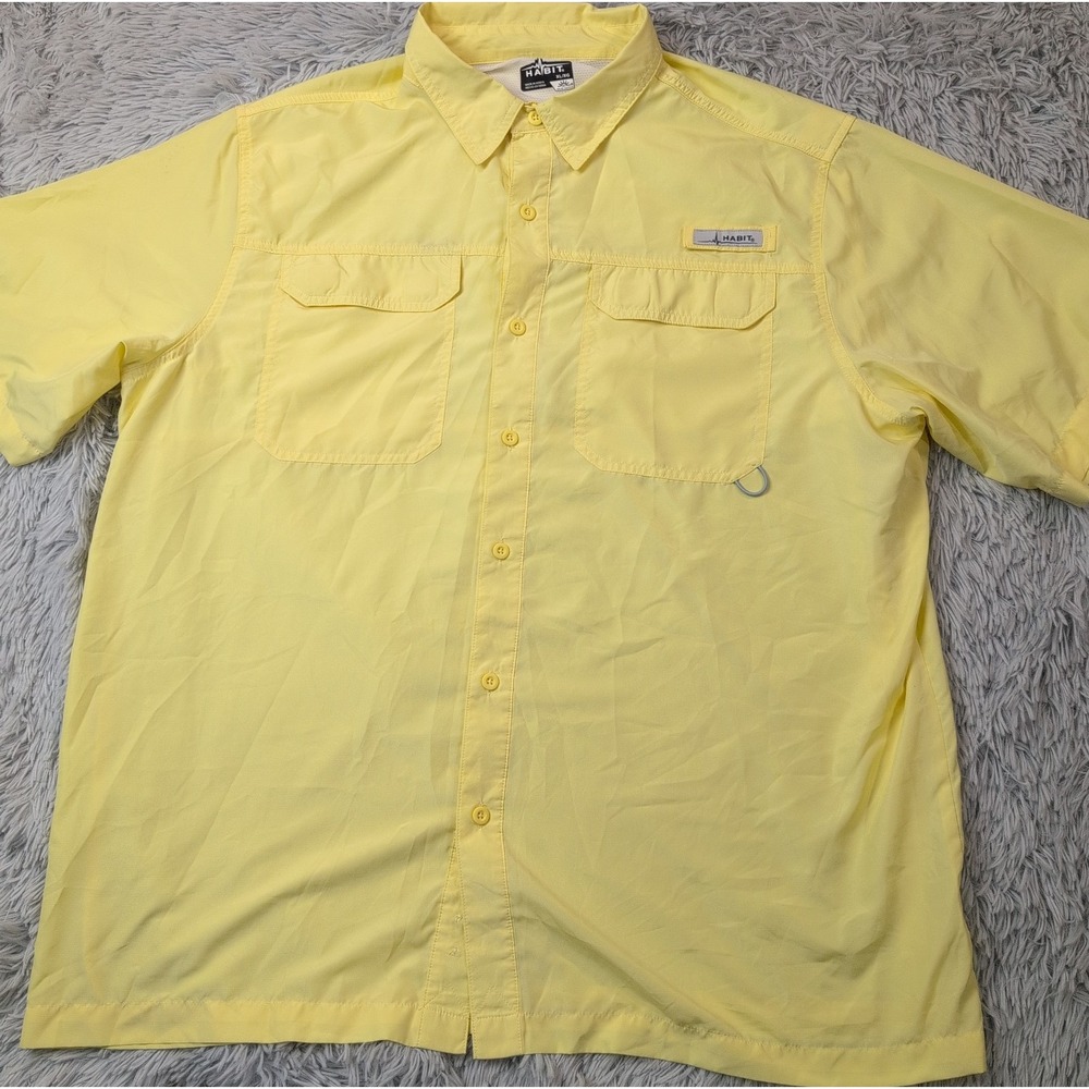 Habit Shirt Mens XL Yellow Fishing Button Up Vented Gorpcore UPF 40 Outdoors